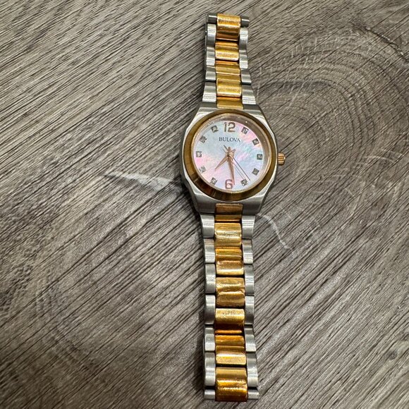 Bulova Diamond Women\'s Two Tone Rose Gold Mother of Pearl 26mm Watch main image 10